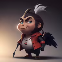 a cartoon character holding a knife and a sword