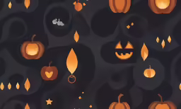 a black background with several pumpkins and leaves