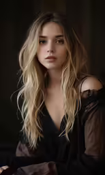 a woman in a black top with long hair
