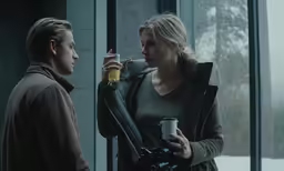 the image shows two people standing near each other outside