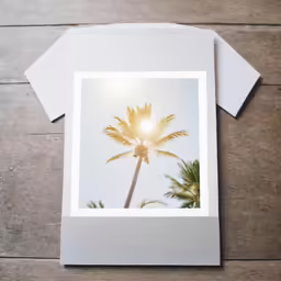 white picture on wood featuring an image of a palm tree