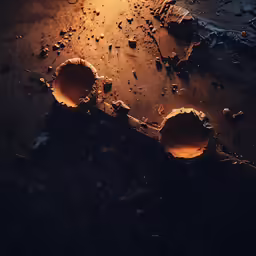 a dark room with some shiny items on the floor