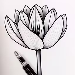 a pen and paper with a drawing of flowers