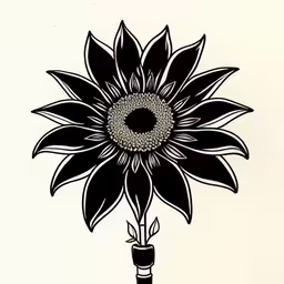 a flower is depicted in black and white ink