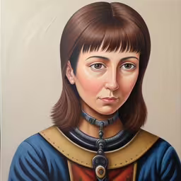a painting of a female avatar in a blue outfit