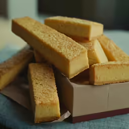 a paper box full of sliced cheesecake bars