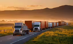 two trucks are driving in opposite directions down the road,two semi trucks are pulling cargo along a road