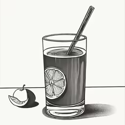 a glass of liquid with an orange and a spoon