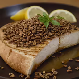 a plate topped with sliced bread and nuts