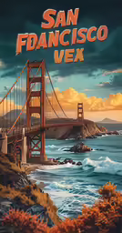 a poster of the san francisco bridge in the ocean