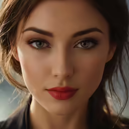 a woman with a red lipstick posing for the camera