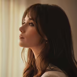 a very beautiful lady with blue eyes and bangs