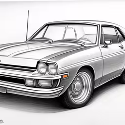 a drawing of a car in the middle of the day,pencil drawing of a classic car