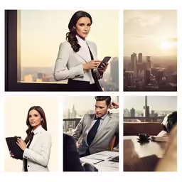 people are photographed as three pictures show a business woman in suit