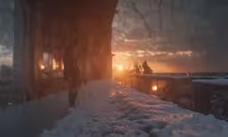 a person is standing in the snow at night