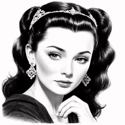 a black and white photograph of a woman wearing a tiara