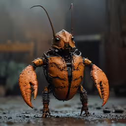 a large toy crab with a human like body is posed