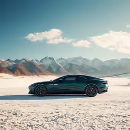 the car is parked on the snow covered field