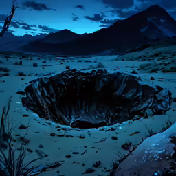 a desert field with a hole in the middle