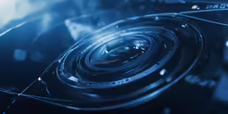 a blue picture with a lens pointed at it