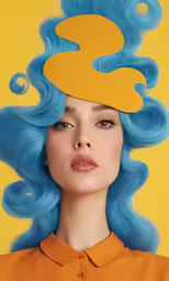 a woman with blue hair has a head like an odd thing