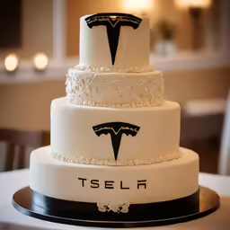 a three layer white wedding cake with black lettering