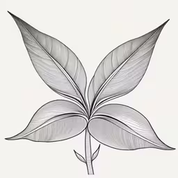 an ink drawing of a large leaf that is sprouting,a drawing of a leaf on white paper