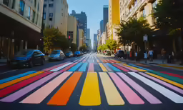 colorful pedestrian pavement in the middle of city
