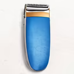 there is an electric shaver that has blue and gold paint on it