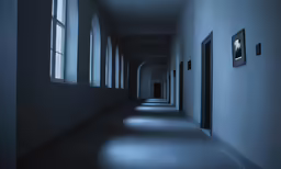 an empty room with four windows and one doorway