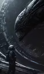 a person standing in front of a space station