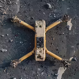 a broken yellow remote control unit laying in the dirt