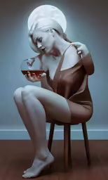 a woman in a sexy costume holding a plate