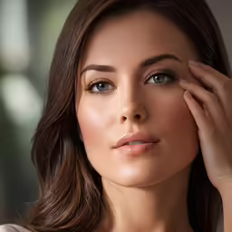 a woman is putting makeup on her face