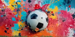 a wall with soccer balls on it near grass