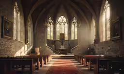 inside view of church with stained glass windows