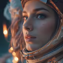 a beautiful woman with white eyes and a head scarf