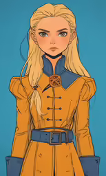 a drawing of the young blonde haired girl in blue