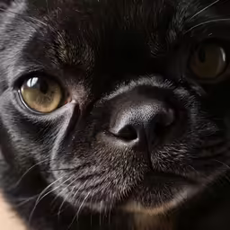 closeup of black cat with brown eyes looking off camera