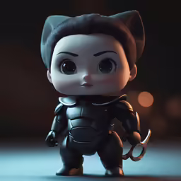 an action figure wearing black and white with black hair and ears
