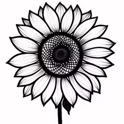 the drawing shows a flower that has been painted to resemble a large sunflower,sunflower with black and white coloring pages