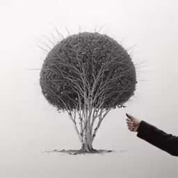 someone pointing their finger at a strange tree