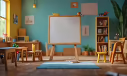 a room with lots of wooden furniture and a white board