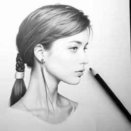the woman is taking a pencil drawing on paper