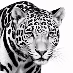 the face of a large white tiger with black spots on it