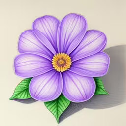 a purple flower with green leaves drawn in the shape of a leaf,a drawing of a purple flower on a white background,a purple flower with green leaves drawn on a white board,this is a drawing of purple flower with green leaves,a drawing of a flower with a green stem