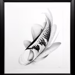 black and white artwork on a wall