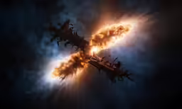 the artwork shows two large, brightly colored jets that can be seen in an animated display