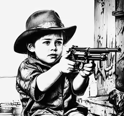 a small boy in a cowboy hat with an empty gun,a young boy in a cowboy hat holding a gun