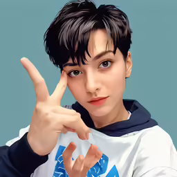 young boy posing while holding his hand in the air